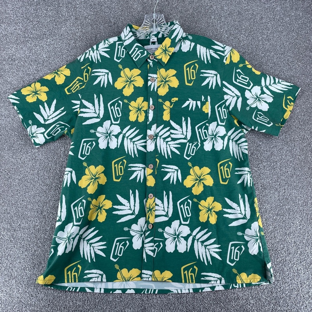 Tellum + Chop Shirt Adult Extra Large Green Hawaiian Floral Short Sleeve Mens